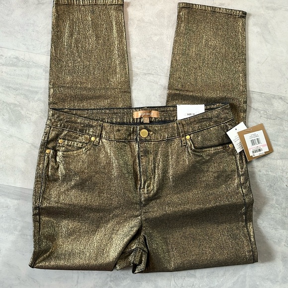 Ellen Tracy   jeans  Betty slim Ankle Pants  gold on black denim  mid rise Sz 10 - Picture 1 of 11